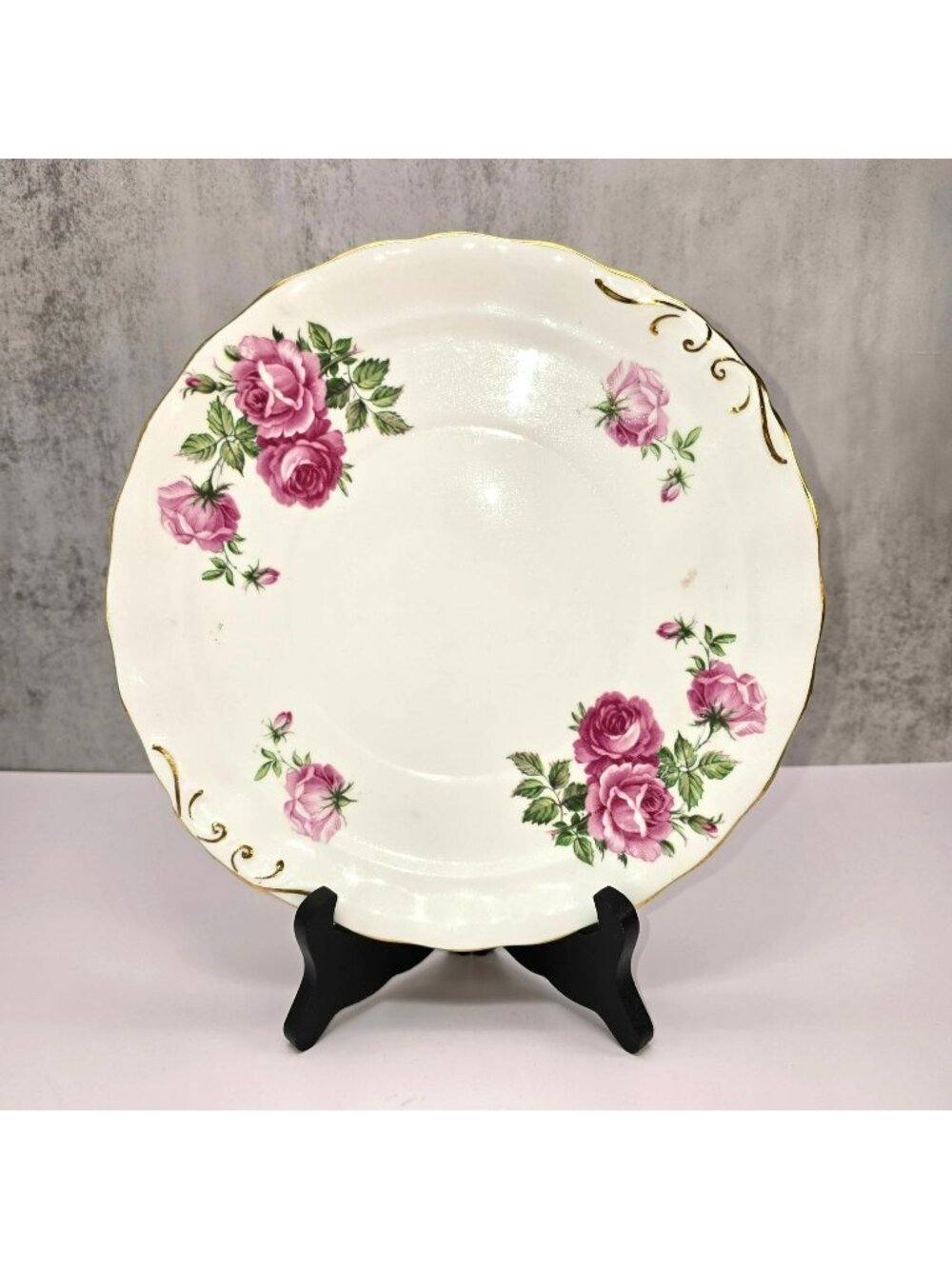 Tudor China Bone China Plate Pink Rose Floral Design Gold Trim England VL5077